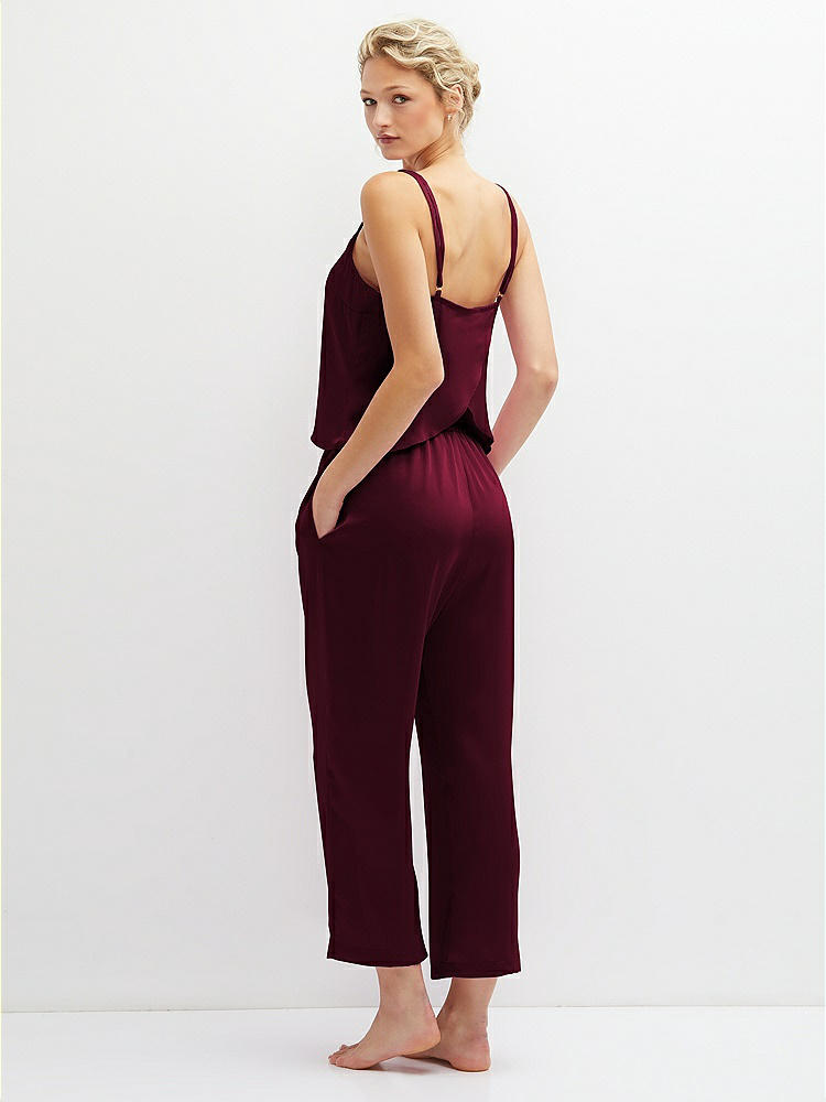 Back View - Cabernet Whisper Satin Wide-Leg Lounge Pants with Pockets