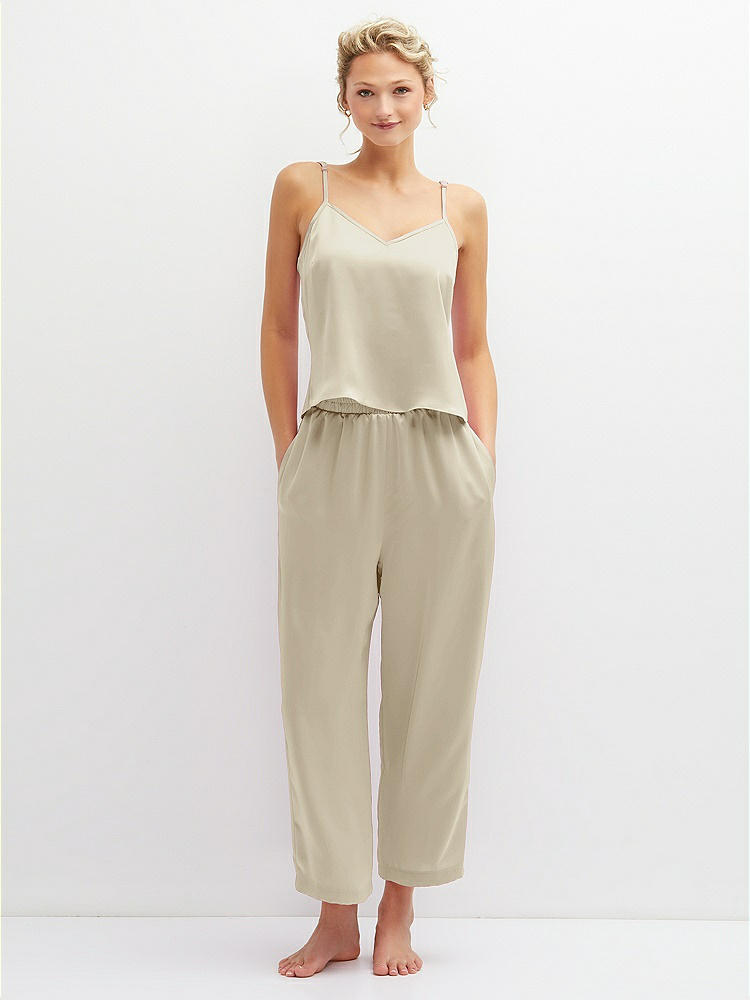 Front View - Champagne Whisper Satin Wide-Leg Lounge Pants with Pockets