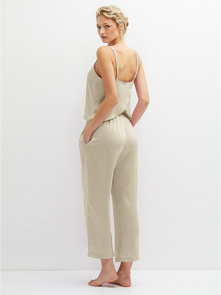 Back View - Champagne Whisper Satin Wide-Leg Lounge Pants with Pockets