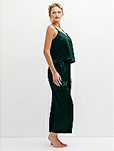 Side View Thumbnail - Evergreen Whisper Satin Wide-Leg Lounge Pants with Pockets