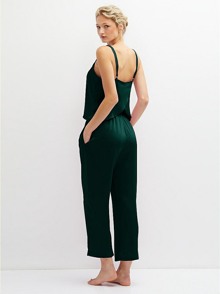 Back View - Evergreen Whisper Satin Wide-Leg Lounge Pants with Pockets