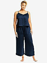 Alt View 1 Thumbnail - Midnight Navy Whisper Satin Wide-Leg Lounge Pants with Pockets