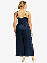 Alt View 3 Thumbnail - Midnight Navy Whisper Satin Wide-Leg Lounge Pants with Pockets