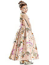 Rear View Thumbnail - Butterfly Botanica Pink Sand Floral Faux Wrap Pleated Skirt Satin Flower Girl Dress with Bow