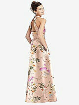 Rear View Thumbnail - Butterfly Botanica Pink Sand Floral Halter Open-back Satin Junior Bridesmaid Dress with Pockets