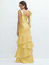 Rear View Thumbnail - Maize Bow-Shoulder Satin Maxi Dress with Asymmetrical Tiered Skirt