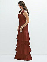 Front View Thumbnail - Auburn Moon Bow-Shoulder Satin Maxi Dress with Asymmetrical Tiered Skirt