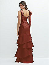 Rear View Thumbnail - Auburn Moon Bow-Shoulder Satin Maxi Dress with Asymmetrical Tiered Skirt
