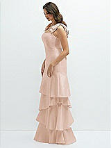 Front View Thumbnail - Cameo Bow-Shoulder Satin Maxi Dress with Asymmetrical Tiered Skirt