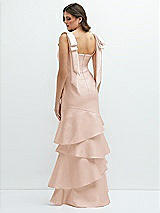 Rear View Thumbnail - Cameo Bow-Shoulder Satin Maxi Dress with Asymmetrical Tiered Skirt