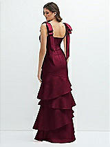 Rear View Thumbnail - Cabernet Bow-Shoulder Satin Maxi Dress with Asymmetrical Tiered Skirt