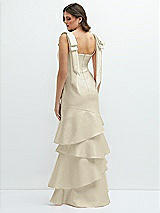 Rear View Thumbnail - Champagne Bow-Shoulder Satin Maxi Dress with Asymmetrical Tiered Skirt