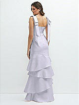 Rear View Thumbnail - Silver Dove Bow-Shoulder Satin Maxi Dress with Asymmetrical Tiered Skirt