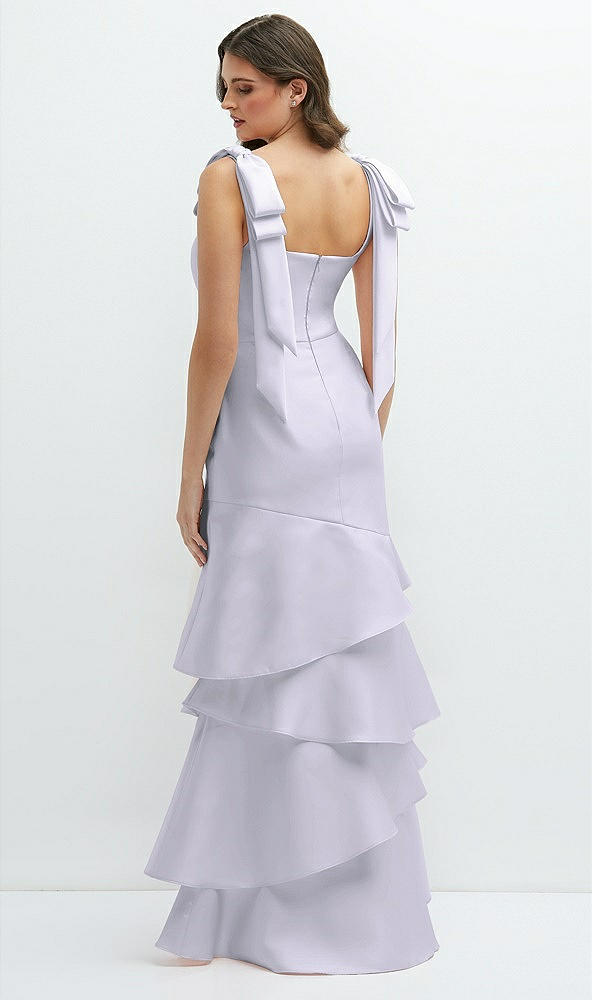 Back View - Silver Dove Bow-Shoulder Satin Maxi Dress with Asymmetrical Tiered Skirt