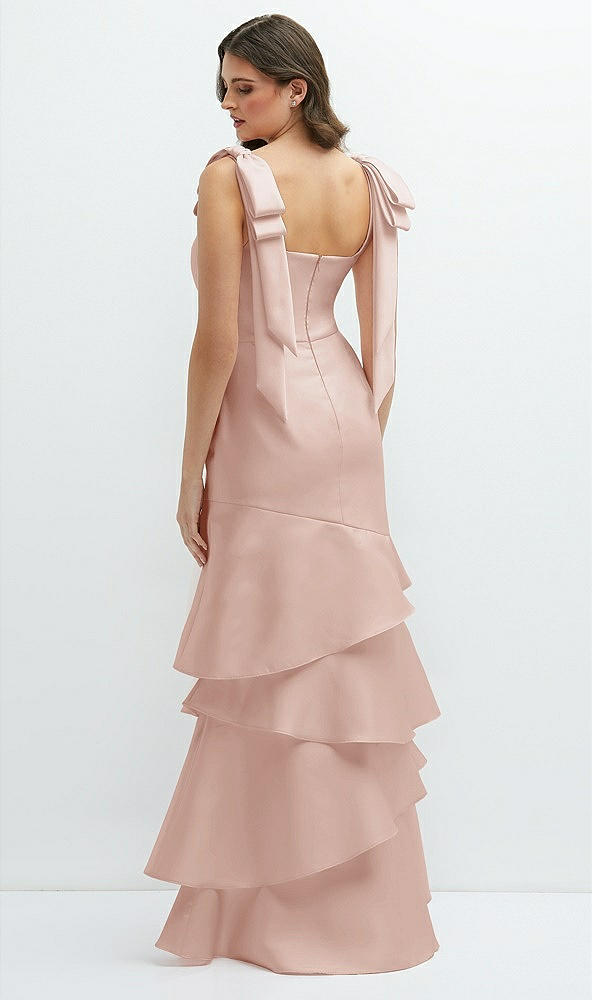 Back View - Toasted Sugar Bow-Shoulder Satin Maxi Dress with Asymmetrical Tiered Skirt