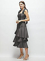 Alt View 2 Thumbnail - Caviar Gray Bow-Shoulder Satin Midi Dress with Asymmetrical Tiered Skirt