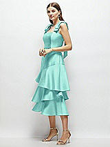 Alt View 2 Thumbnail - Coastal Bow-Shoulder Satin Midi Dress with Asymmetrical Tiered Skirt