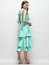 Alt View 3 Thumbnail - Coastal Bow-Shoulder Satin Midi Dress with Asymmetrical Tiered Skirt