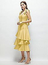 Alt View 2 Thumbnail - Maize Bow-Shoulder Satin Midi Dress with Asymmetrical Tiered Skirt
