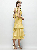 Alt View 3 Thumbnail - Maize Bow-Shoulder Satin Midi Dress with Asymmetrical Tiered Skirt