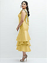 Side View Thumbnail - Maize Bow-Shoulder Satin Midi Dress with Asymmetrical Tiered Skirt