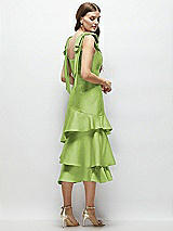 Alt View 3 Thumbnail - Mojito Bow-Shoulder Satin Midi Dress with Asymmetrical Tiered Skirt