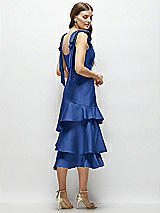 Alt View 3 Thumbnail - Classic Blue Bow-Shoulder Satin Midi Dress with Asymmetrical Tiered Skirt
