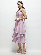 Alt View 2 Thumbnail - Suede Rose Bow-Shoulder Satin Midi Dress with Asymmetrical Tiered Skirt