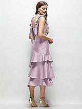 Alt View 3 Thumbnail - Suede Rose Bow-Shoulder Satin Midi Dress with Asymmetrical Tiered Skirt