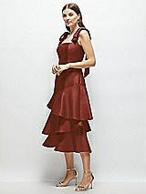 Alt View 2 Thumbnail - Auburn Moon Bow-Shoulder Satin Midi Dress with Asymmetrical Tiered Skirt