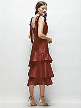 Alt View 3 Thumbnail - Auburn Moon Bow-Shoulder Satin Midi Dress with Asymmetrical Tiered Skirt