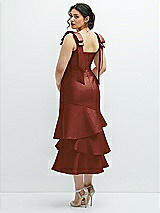 Front View Thumbnail - Auburn Moon Bow-Shoulder Satin Midi Dress with Asymmetrical Tiered Skirt