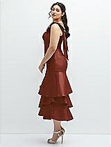 Side View Thumbnail - Auburn Moon Bow-Shoulder Satin Midi Dress with Asymmetrical Tiered Skirt