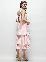 Alt View 3 Thumbnail - Ballet Pink Bow-Shoulder Satin Midi Dress with Asymmetrical Tiered Skirt