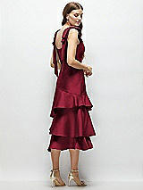 Alt View 3 Thumbnail - Burgundy Bow-Shoulder Satin Midi Dress with Asymmetrical Tiered Skirt