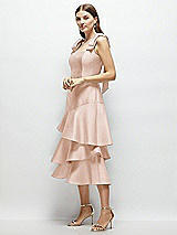 Alt View 2 Thumbnail - Cameo Bow-Shoulder Satin Midi Dress with Asymmetrical Tiered Skirt