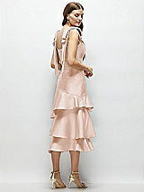Alt View 3 Thumbnail - Cameo Bow-Shoulder Satin Midi Dress with Asymmetrical Tiered Skirt