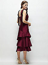 Alt View 3 Thumbnail - Cabernet Bow-Shoulder Satin Midi Dress with Asymmetrical Tiered Skirt