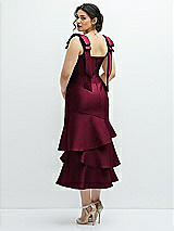 Front View Thumbnail - Cabernet Bow-Shoulder Satin Midi Dress with Asymmetrical Tiered Skirt