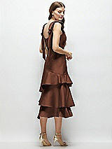 Alt View 3 Thumbnail - Cognac Bow-Shoulder Satin Midi Dress with Asymmetrical Tiered Skirt