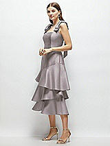 Alt View 2 Thumbnail - Cashmere Gray Bow-Shoulder Satin Midi Dress with Asymmetrical Tiered Skirt