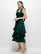 Alt View 2 Thumbnail - Evergreen Bow-Shoulder Satin Midi Dress with Asymmetrical Tiered Skirt