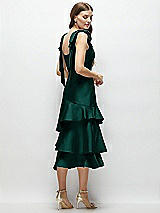 Alt View 3 Thumbnail - Evergreen Bow-Shoulder Satin Midi Dress with Asymmetrical Tiered Skirt