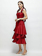 Alt View 2 Thumbnail - Garnet Bow-Shoulder Satin Midi Dress with Asymmetrical Tiered Skirt