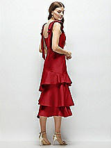 Alt View 3 Thumbnail - Garnet Bow-Shoulder Satin Midi Dress with Asymmetrical Tiered Skirt