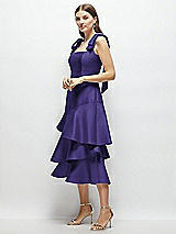 Alt View 2 Thumbnail - Grape Bow-Shoulder Satin Midi Dress with Asymmetrical Tiered Skirt