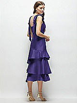 Alt View 3 Thumbnail - Grape Bow-Shoulder Satin Midi Dress with Asymmetrical Tiered Skirt