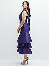 Side View Thumbnail - Grape Bow-Shoulder Satin Midi Dress with Asymmetrical Tiered Skirt