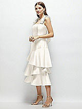 Alt View 2 Thumbnail - Ivory Bow-Shoulder Satin Midi Dress with Asymmetrical Tiered Skirt