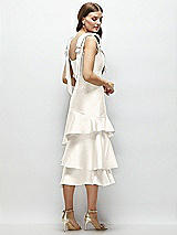 Alt View 3 Thumbnail - Ivory Bow-Shoulder Satin Midi Dress with Asymmetrical Tiered Skirt
